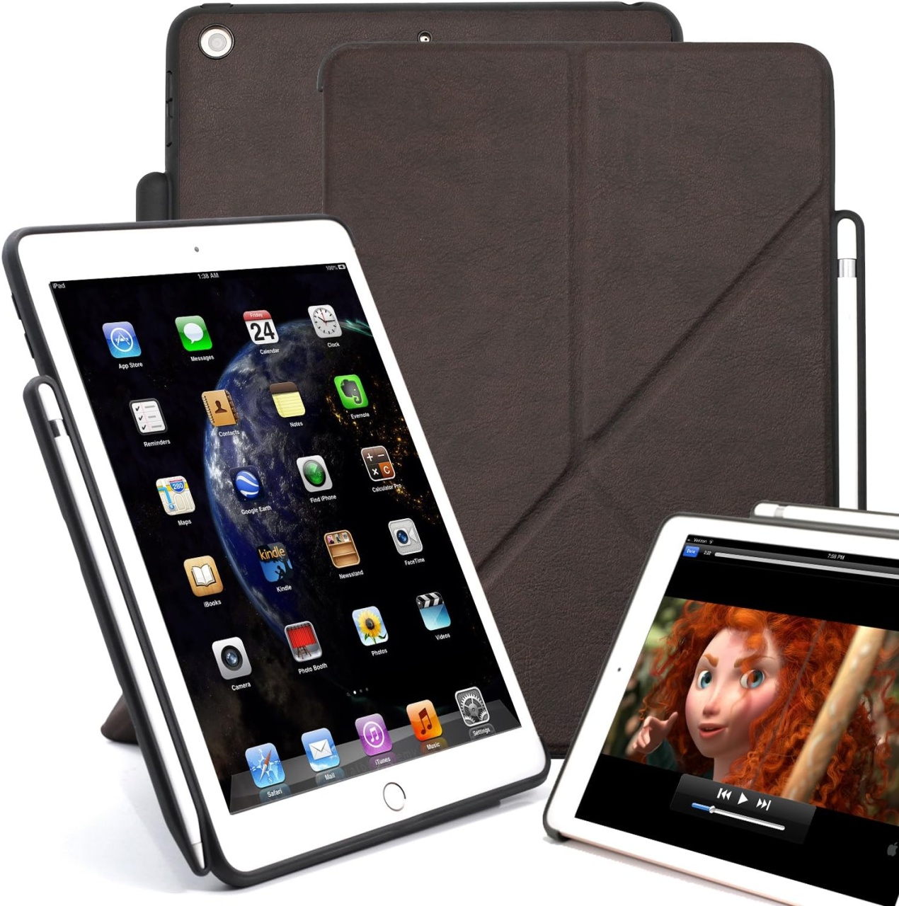 Husa de protectie pentru iPad 2017/2018 Khomo, piele PU, negru, 9,7 inchi