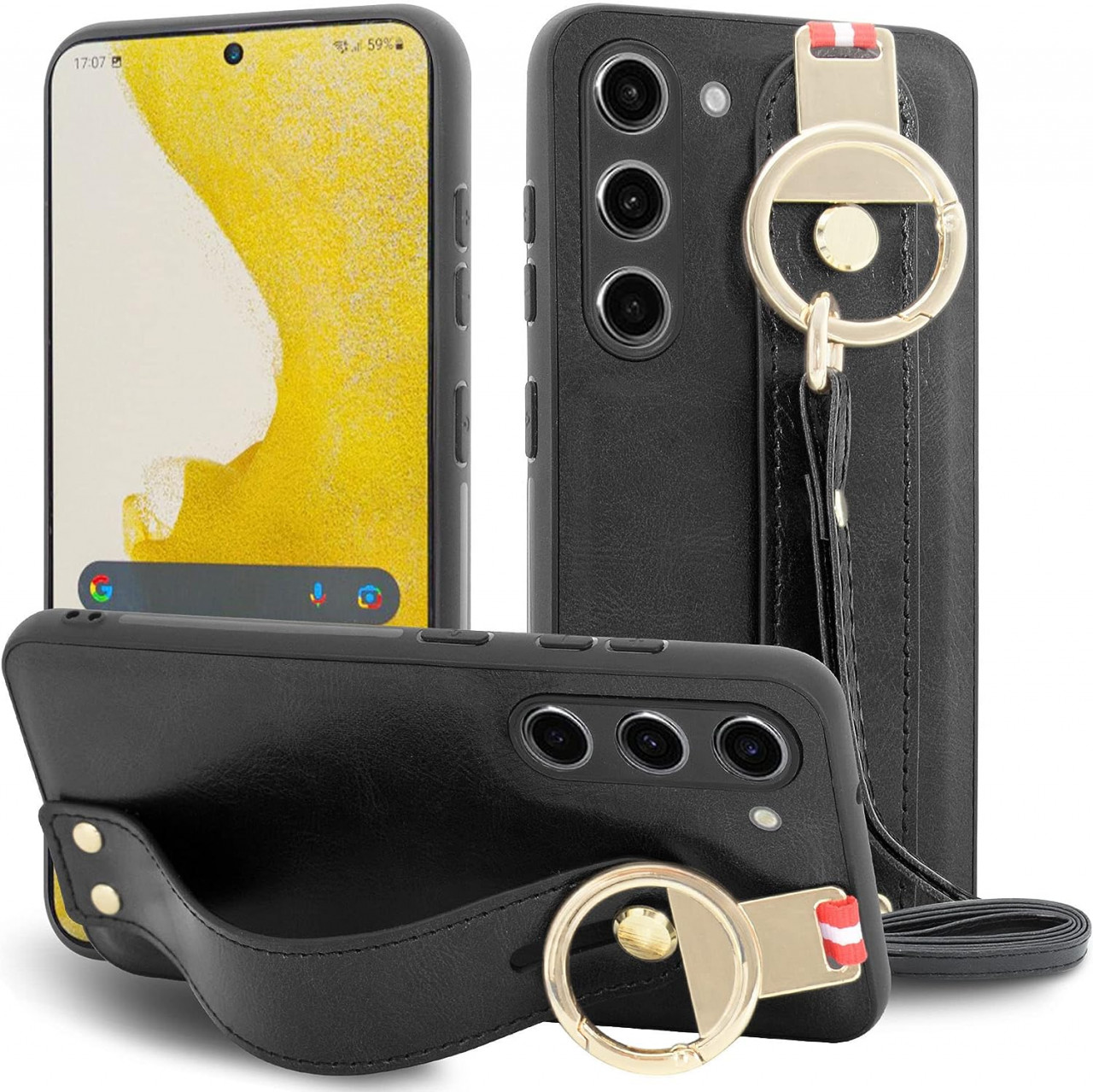 Husa de protectie pentru Samsung Galaxy S23 MAMA MOUTH, piele PU, negru/auriu, 6,5 inchi