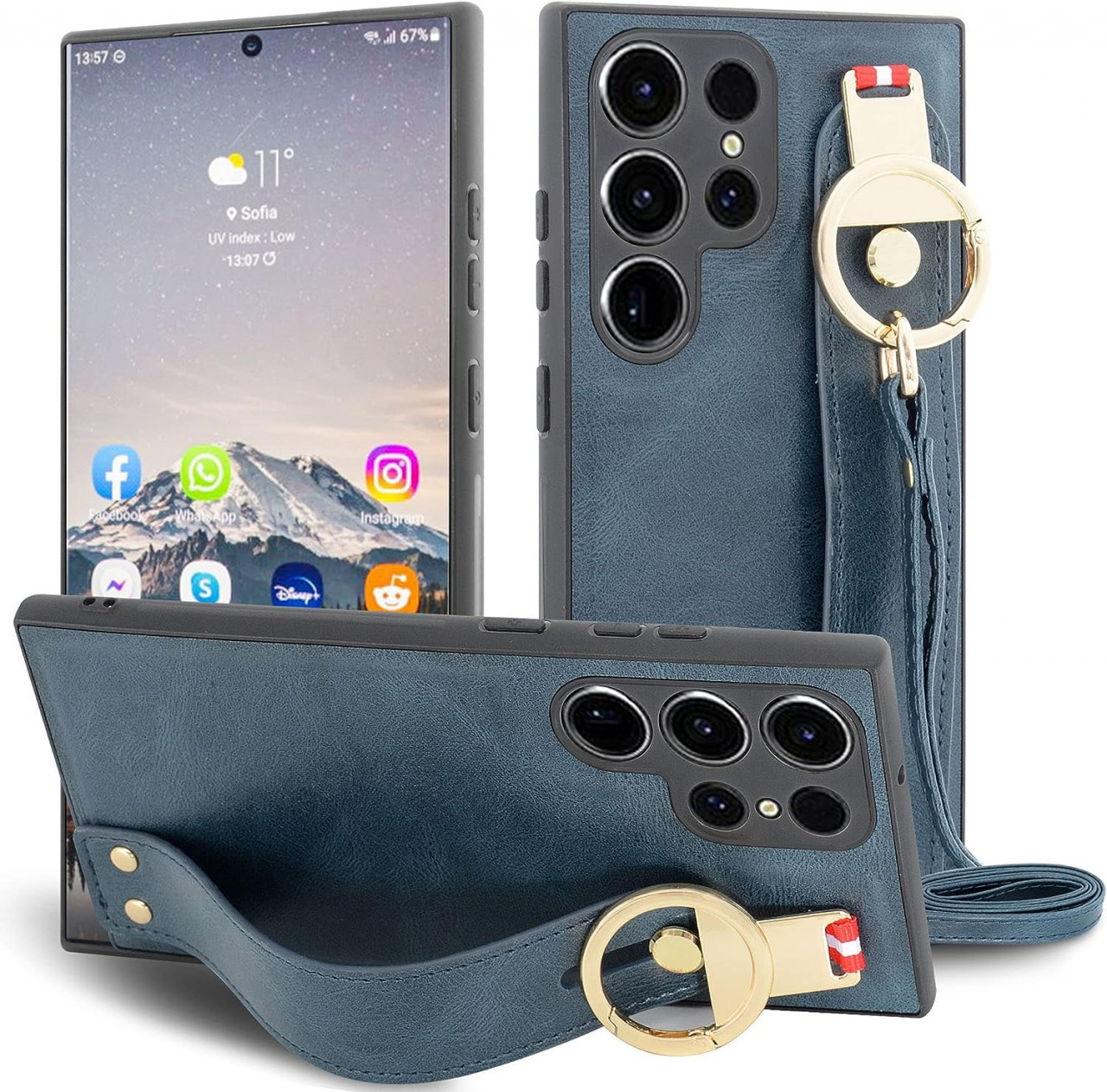 Husa de protectie pentru Samsung Galaxy S23 Ultra, MAMA MOUTH, piele PU, albastru