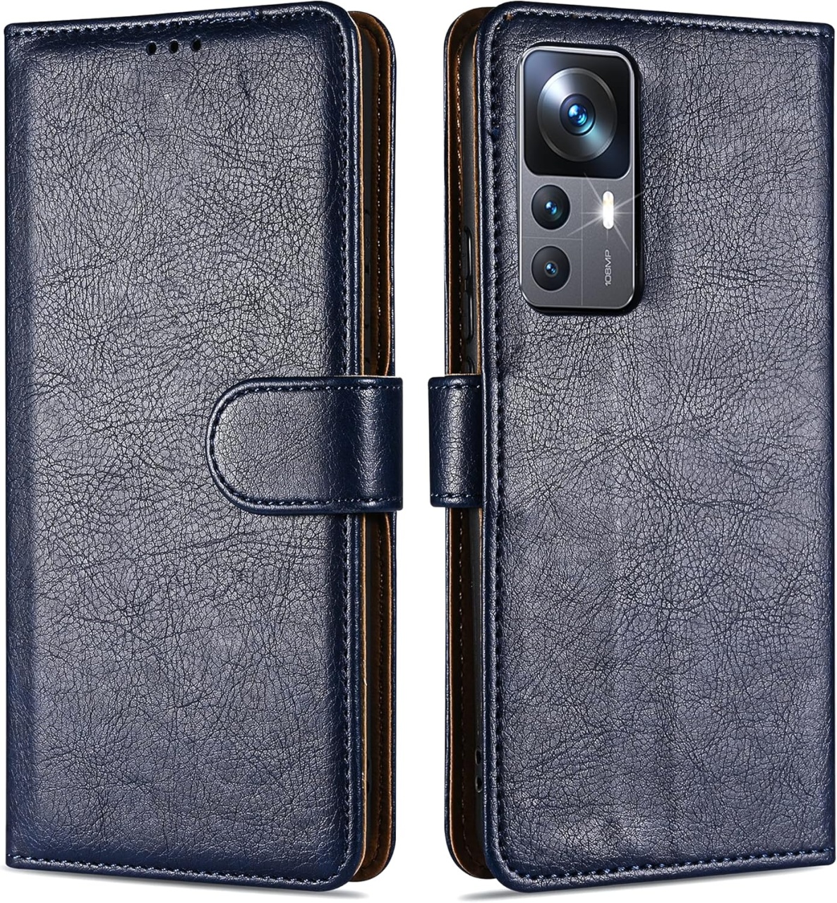 Husa flip pentru Xiaomi 12T/12T Pro Case Collection, TPU/piele PU, albastru inchis/maro, 6,67 inchi