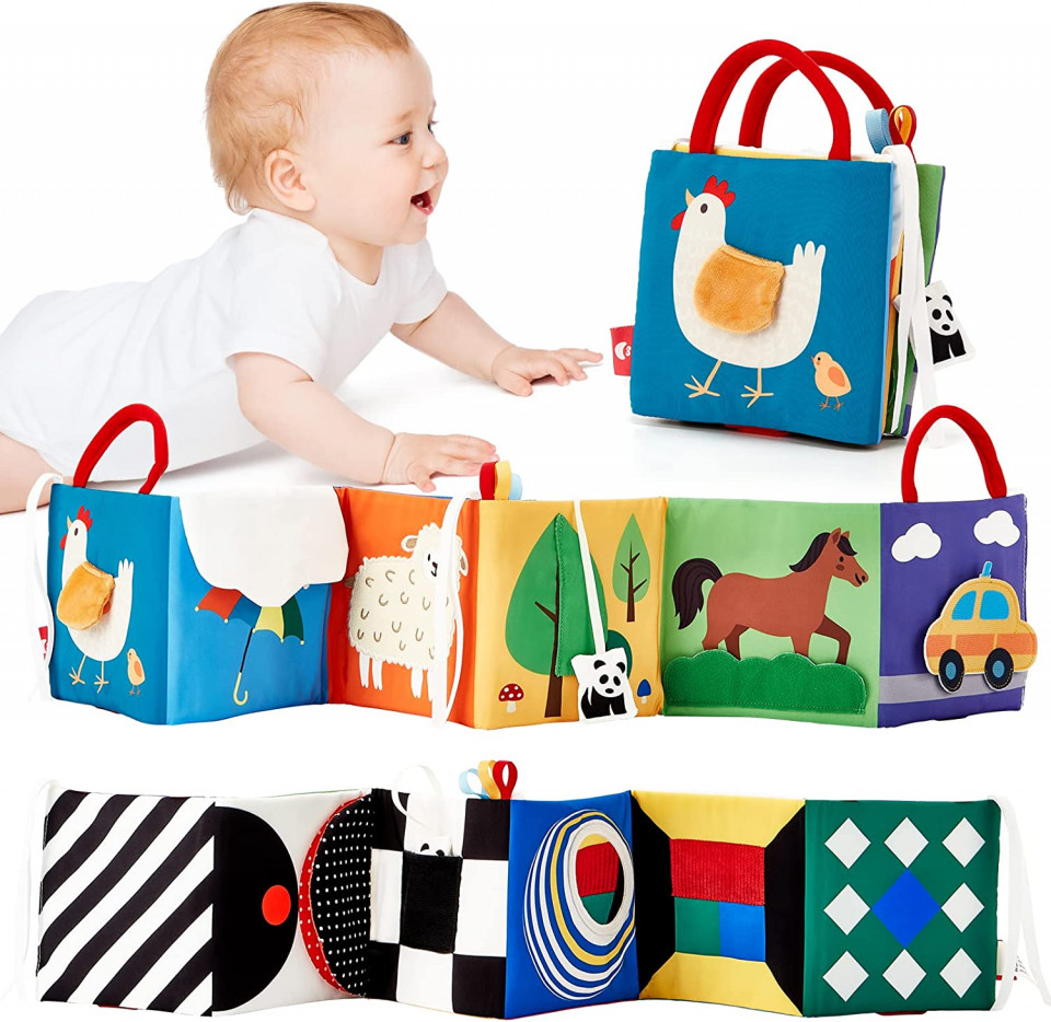 Jucarii senzoriale cu grad de contrast ridicat pentru bebelusi Hahaland, textil, multicolor, 16 X 16 cm Articole pentru copii 2023-09-28
