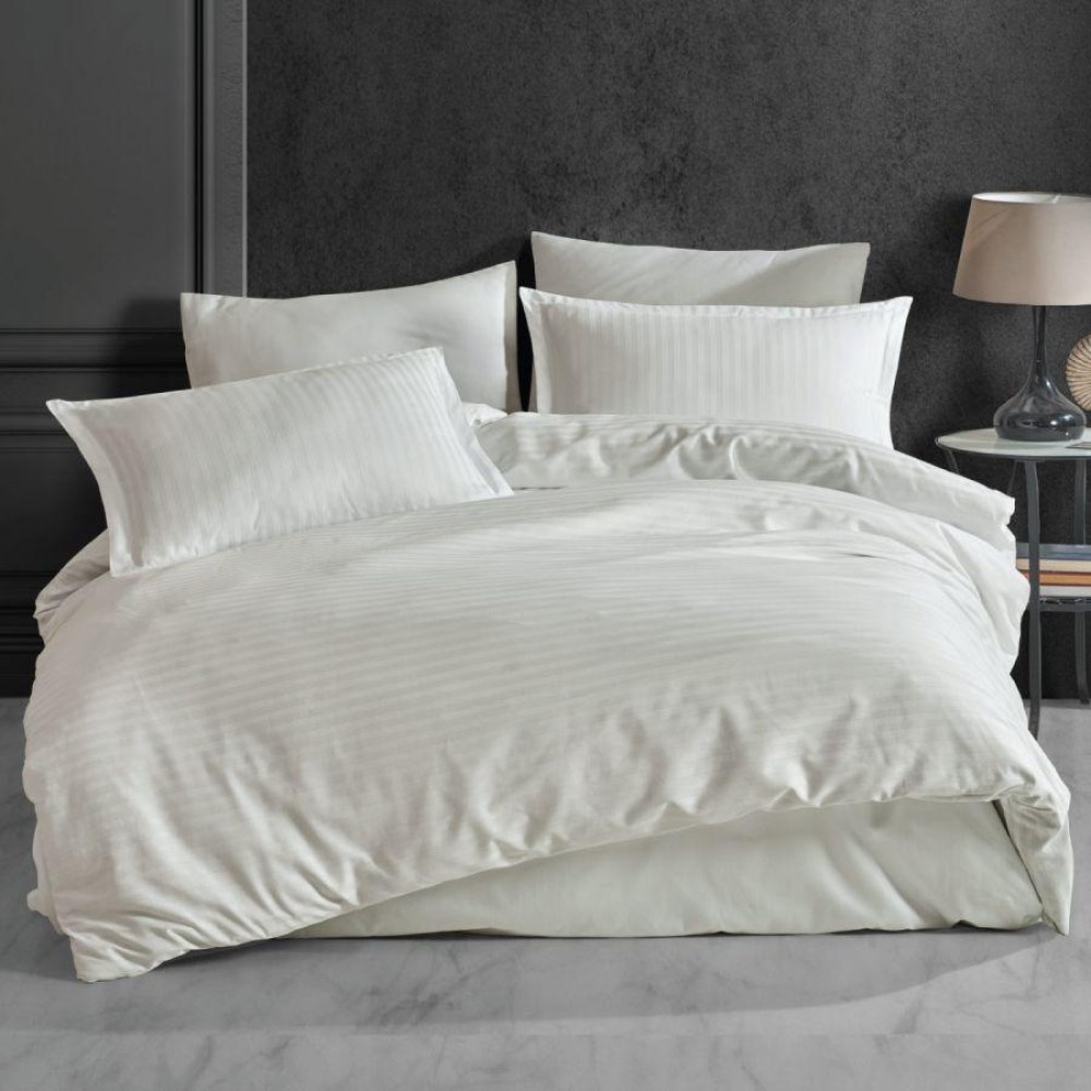 Lenjerie de pat Cotton Deluxe Home & Deco, Damasc Saten Crem Bumbac 100%, XXL