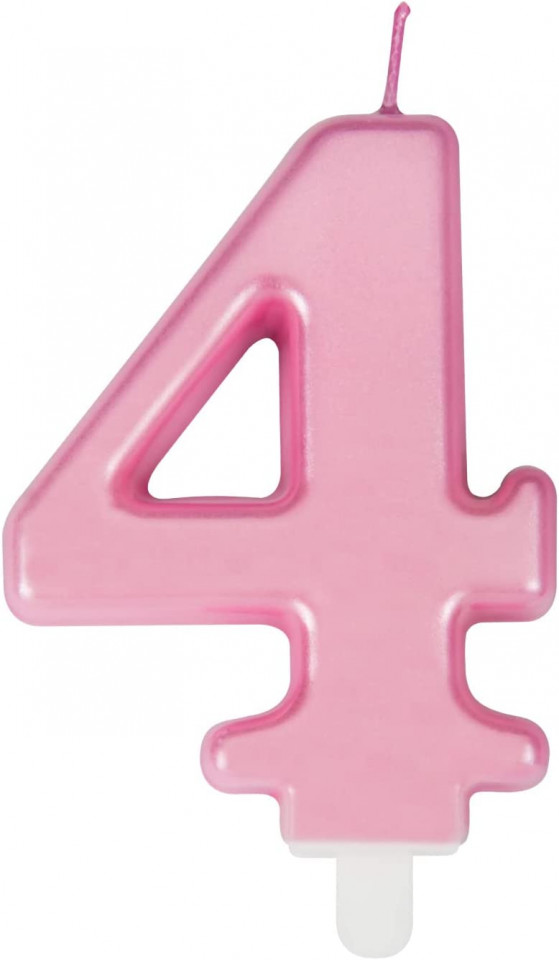 Lumanare tort cifra 4 Uvtqssp, ceara, roz, 8 cm