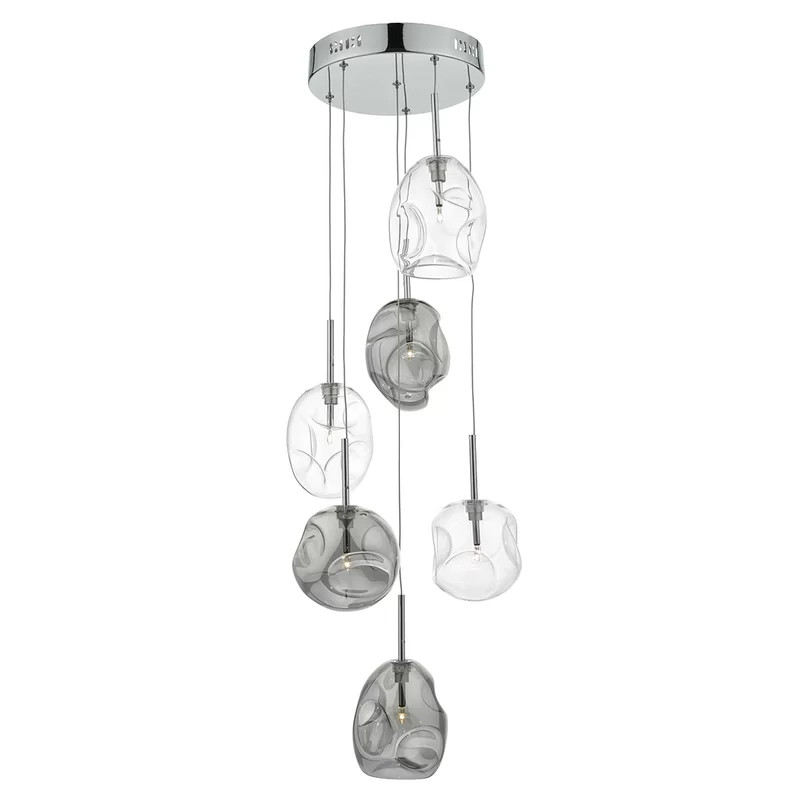 Lustra tip pendul Kensley, 6 lumini, metal/sticla, gri/transparent, 32 x 65-120 cm