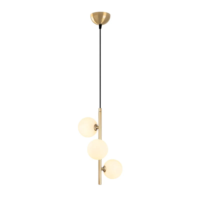 Lustra tip pendul Torry, metal/sticla, negru/auriu/alb, 36 x 131 cm