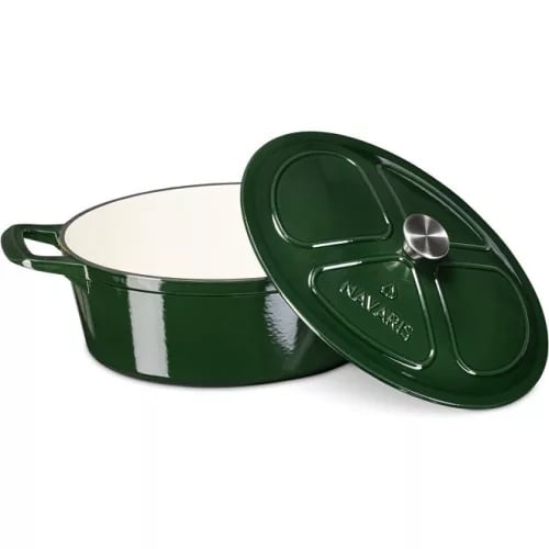 Oala antiaderenta din fonta Navaris pentru plite/cuptoare - 45cm - 7.7L - Verde, Resigilat, Grad A