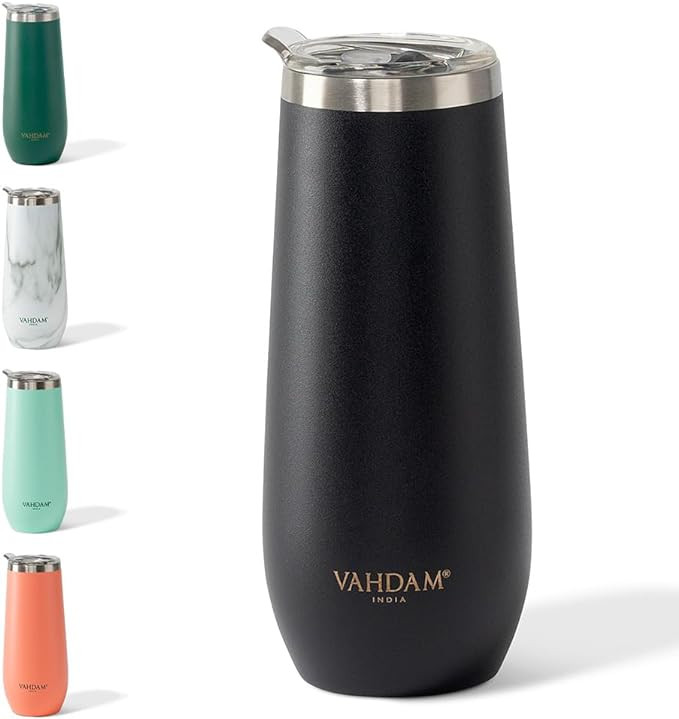 Pahar cu capac Vahdam, otel inoxidabil, negru, 270 ml