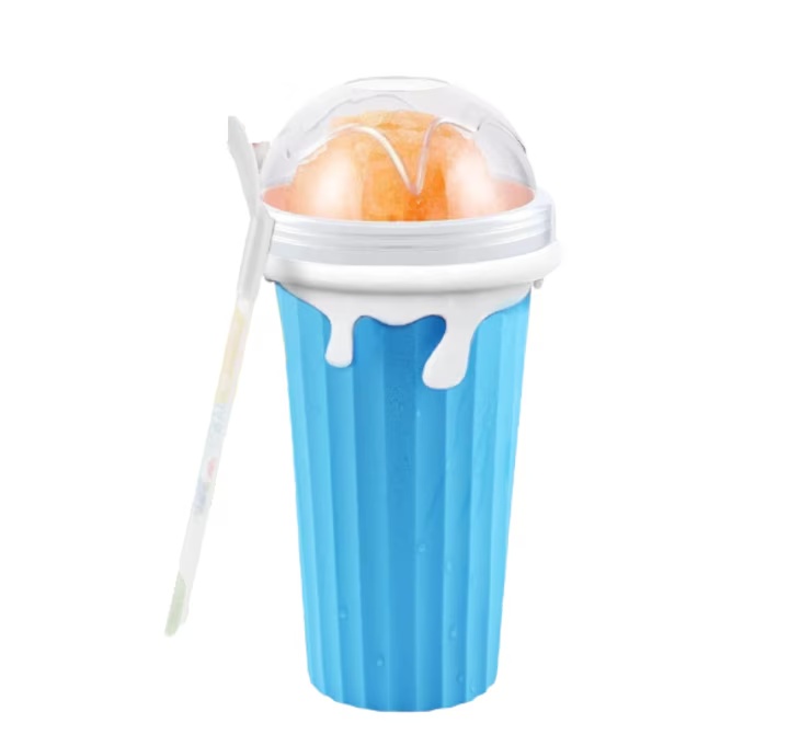 Pahar pentru inghetata/ slushy/ smoothie Gohhme, polipropilena, albastru/alb, 500 ml