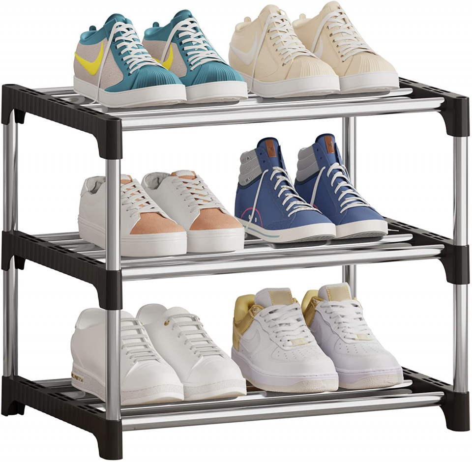 Pantofar cu 3 rafturi NIAWECAN, plastic/metal, negru/argintiu, 42 x 25 x 38cm 38cm imagine 2022