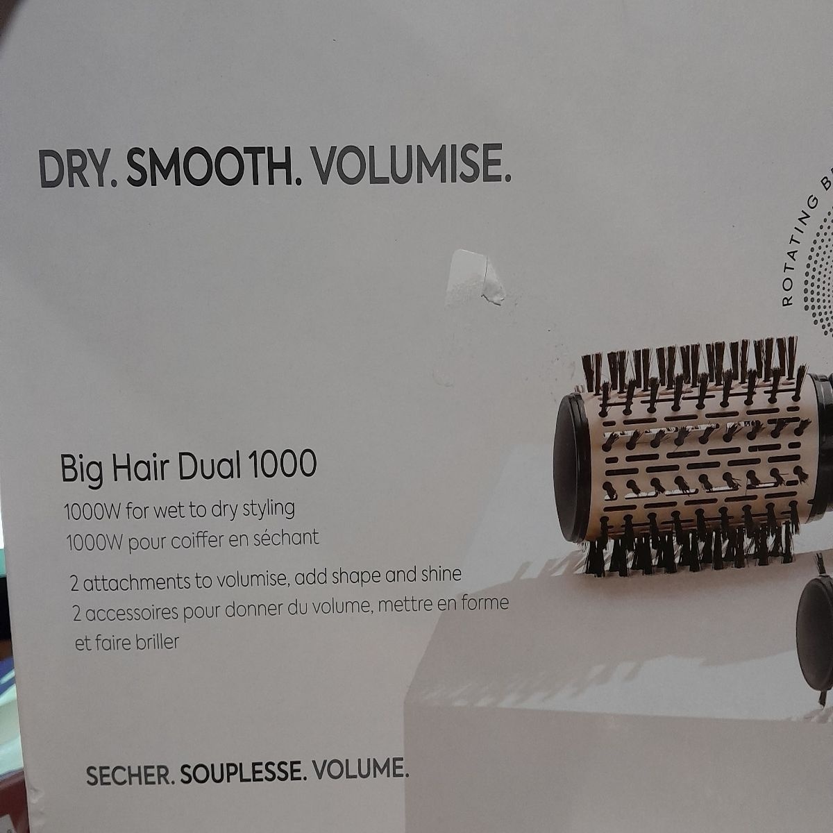 Perie Rotativa BABYLISS Big Hair AS962ROE, 1000W, 2 capete rotative, functie ionica, Negru, Resigilat, Grad A