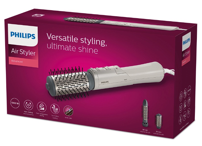 Perie rotativa cu aer cald Philips Seria 7000 BHA710/00, 1000W, ingrijire cu ioni, 2 accesorii, setare temperatura de ingrijire, peri naturali,