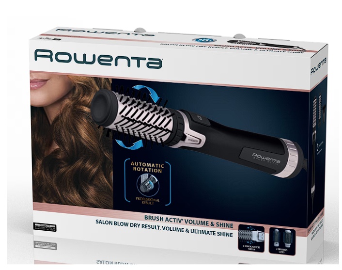 Perie rotativa Rowenta Brush Activ\'Dry & Style CF9550F0, 1000 W, 3 accesorii, 3 trepte de temperatura/viteza, duza pre-uscare, invelis ceramic,