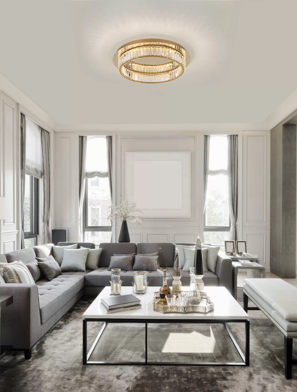 Plafoniera cristal LED Nova Luce Aurelia, 40W, auriu-transparent, dimabil