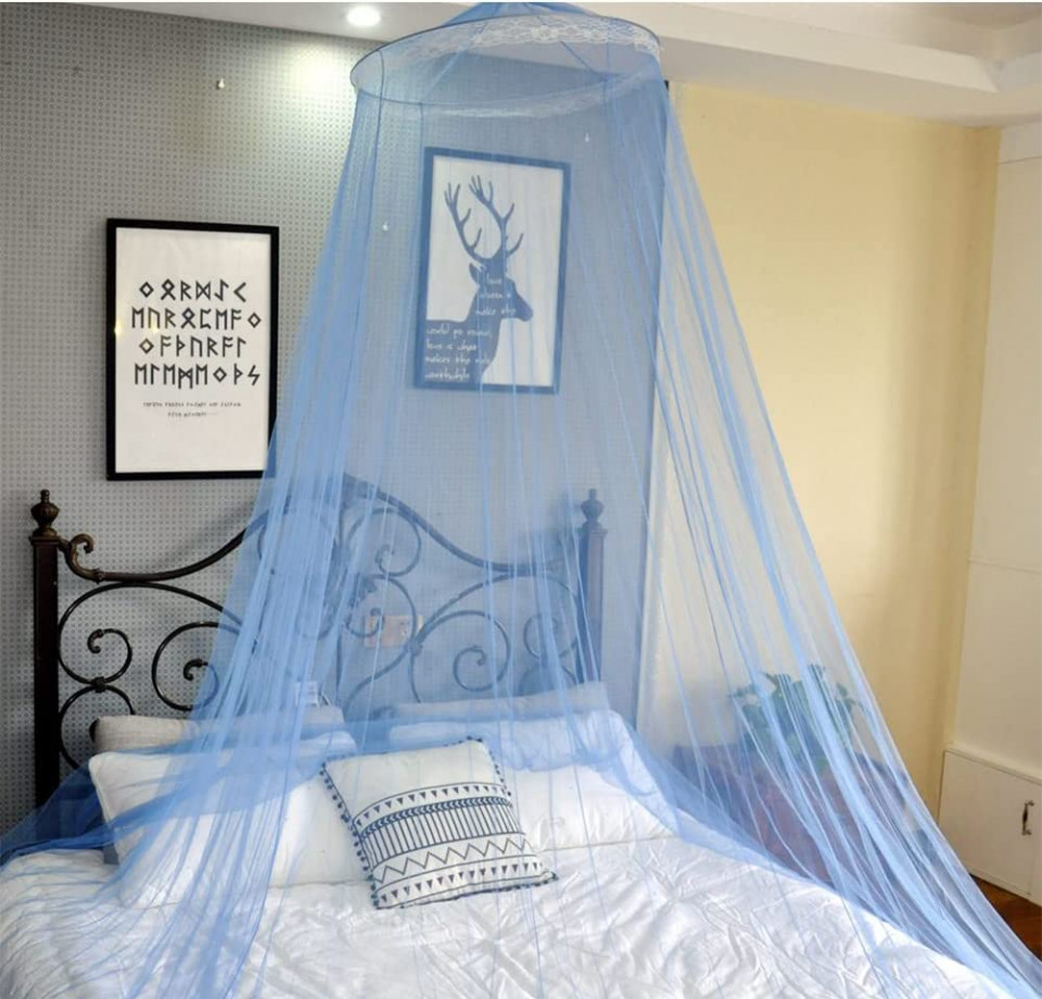 Plasa de tantari pentru pat de o persoana Ropniik, poliester, albastru, 60 x 250 x1050 cm