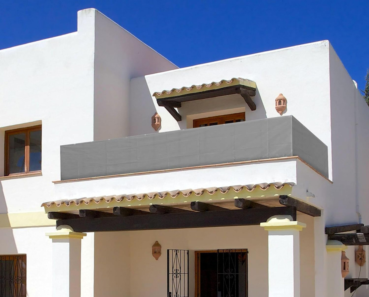 Prelata pentru balcon BIGJIYU, poliester, gri, 90 x 500 cm