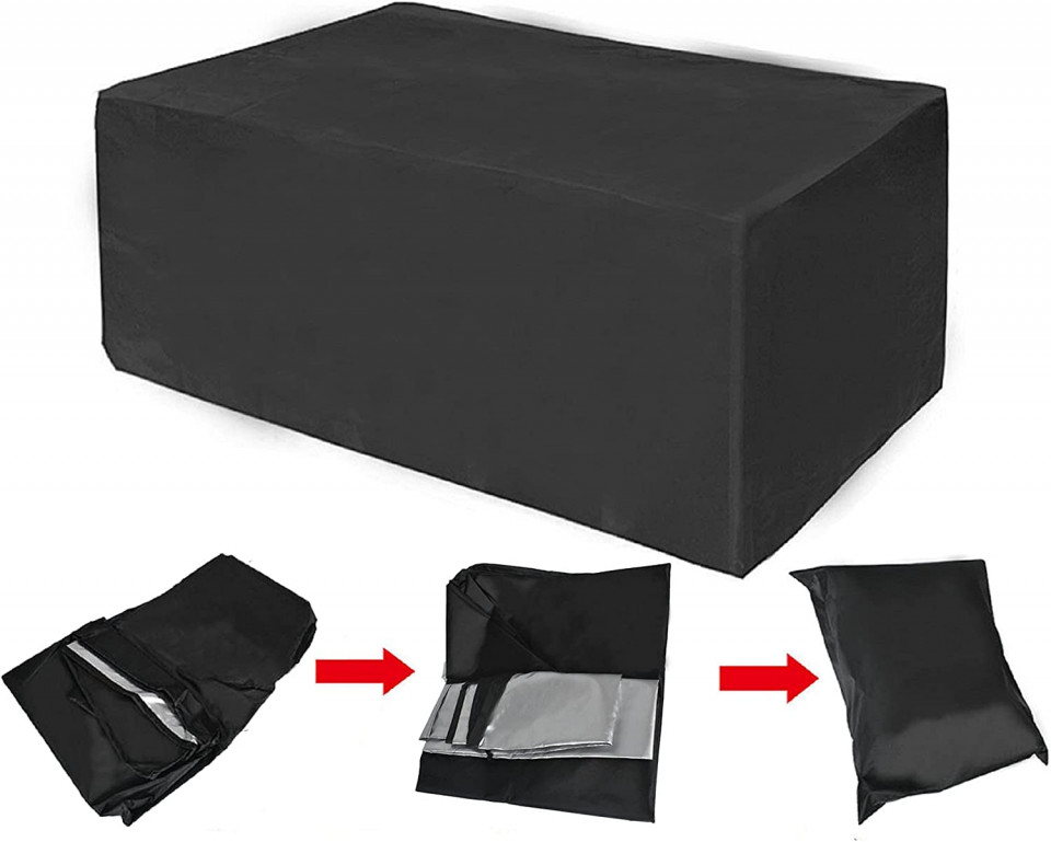 Protectie impermeabila rezistenta la vant si UV pentru mobilier de gradina AISENPARTS, tesatura oxford, negru, 120 x 120 x 74 cm