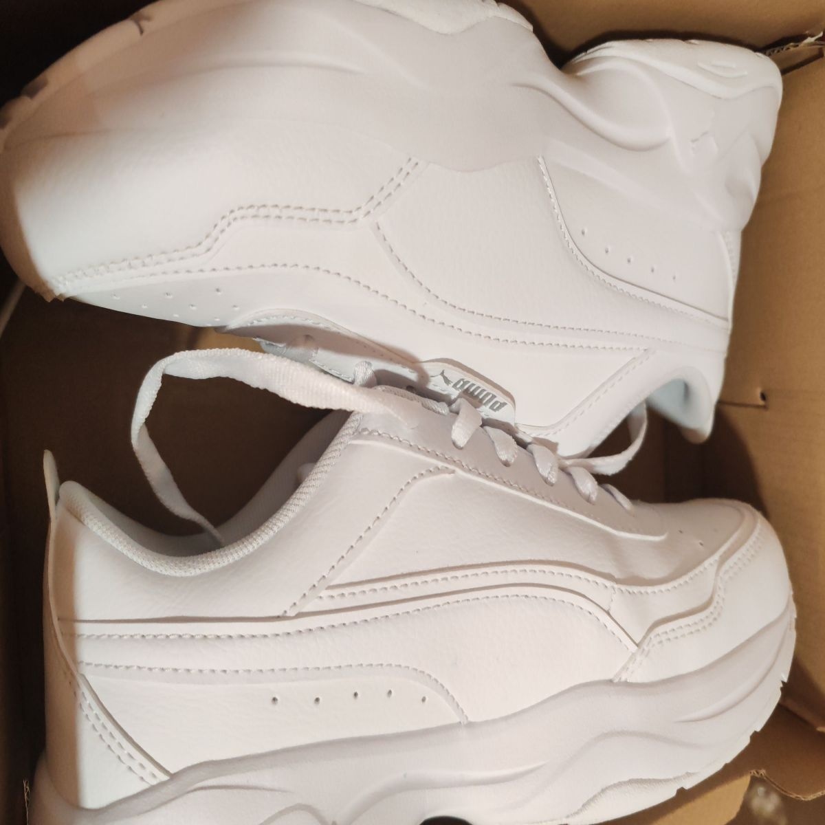 Puma, Pantofi sport din piele ecologica Cilia Mode, Alb, 4.5, Resigilat, Grad A