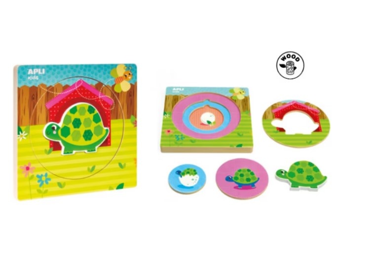 Puzzle din lemn APLI - testoasa in straturi, 5 piese