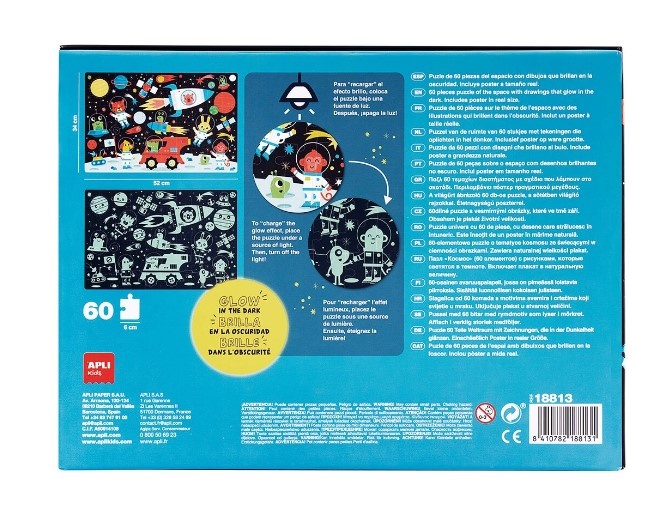 Puzzle Glow In The Dark, Apli, tema Spatiu, 60 piese, 52 x 34 cm