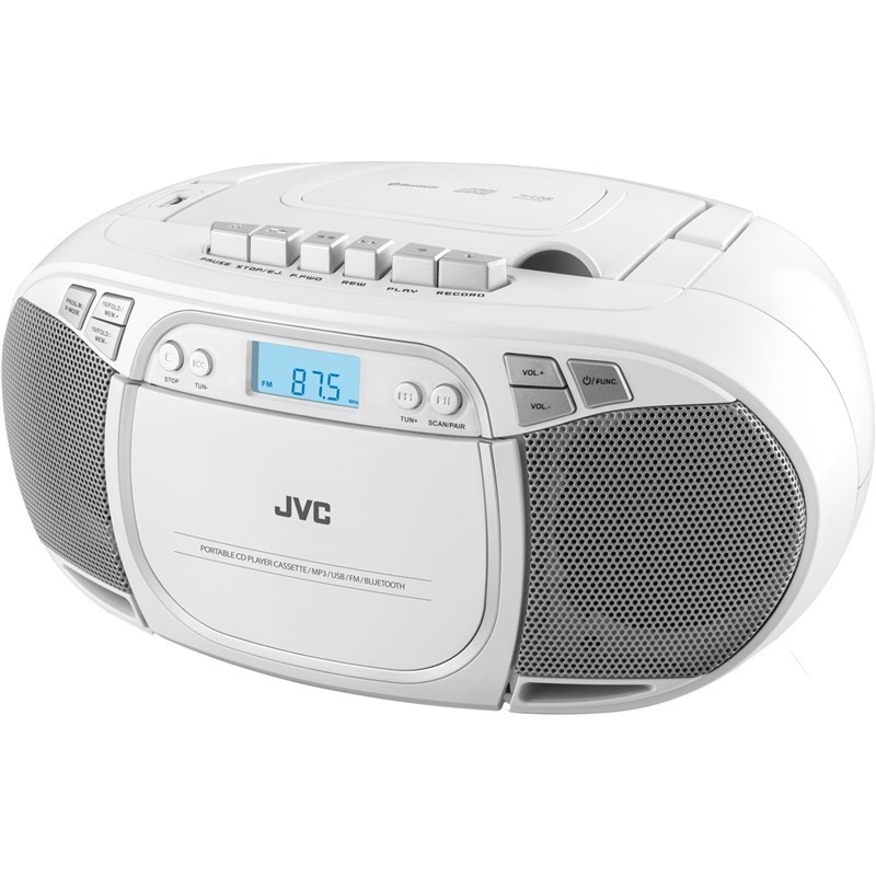 Radio cu casetofon si player CD JVC RC-E451B, 2 x 1.6 W RMS, FM, Bluetooth, USB, MP3, AUX IN, alb