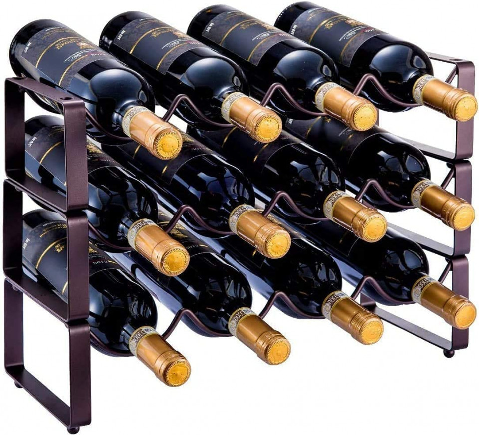 Raft pentru vin cu 3 nivele MSYU, metal, bronz, 40 x 60 x 30 cm Gătit și servire 2023-09-25