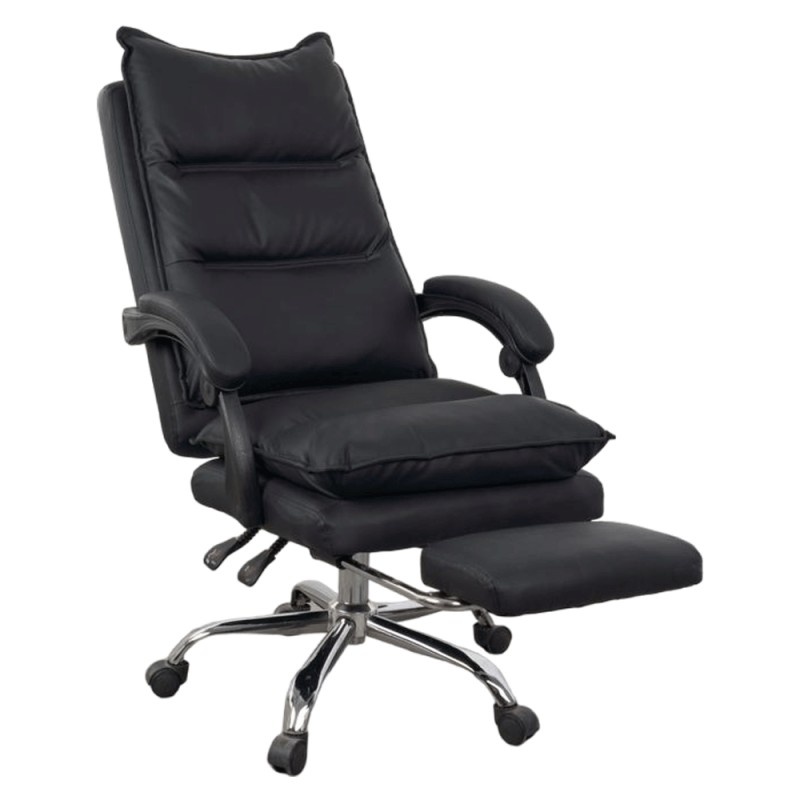 Scaun directorial AB041, piele ecologica, cadru cromat, spatar rabatabil, suport pentru picioare, sarcina maxima 120 kg, negru
