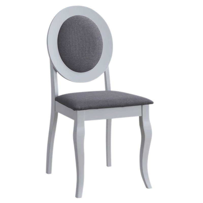 Scaun tapitat de living si bucatarie, KL Benson din lemn masiv, stofa,120 kg, 44.5x50.5x92 cm, alb/gri