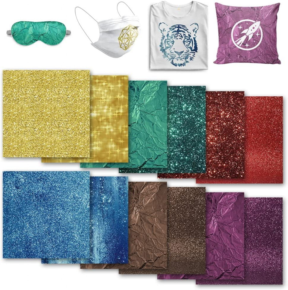 Set 12 folii de vinil pentru transfer WOWOCUT, multicolor, 30 x 30 cm