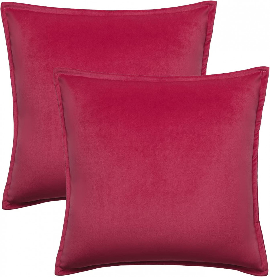 Set 2 fete de perna Tan.Tomi, catifea, coral intunecat, 40 x 40 cm