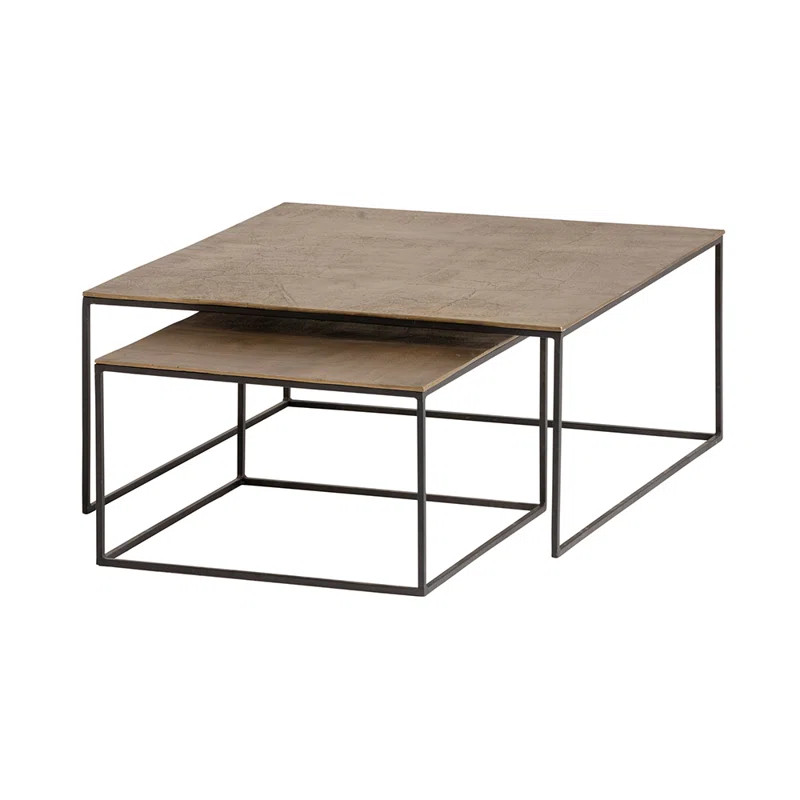 Set 2 masute de cafea Abdull, aluminiu/metal, alama/negru