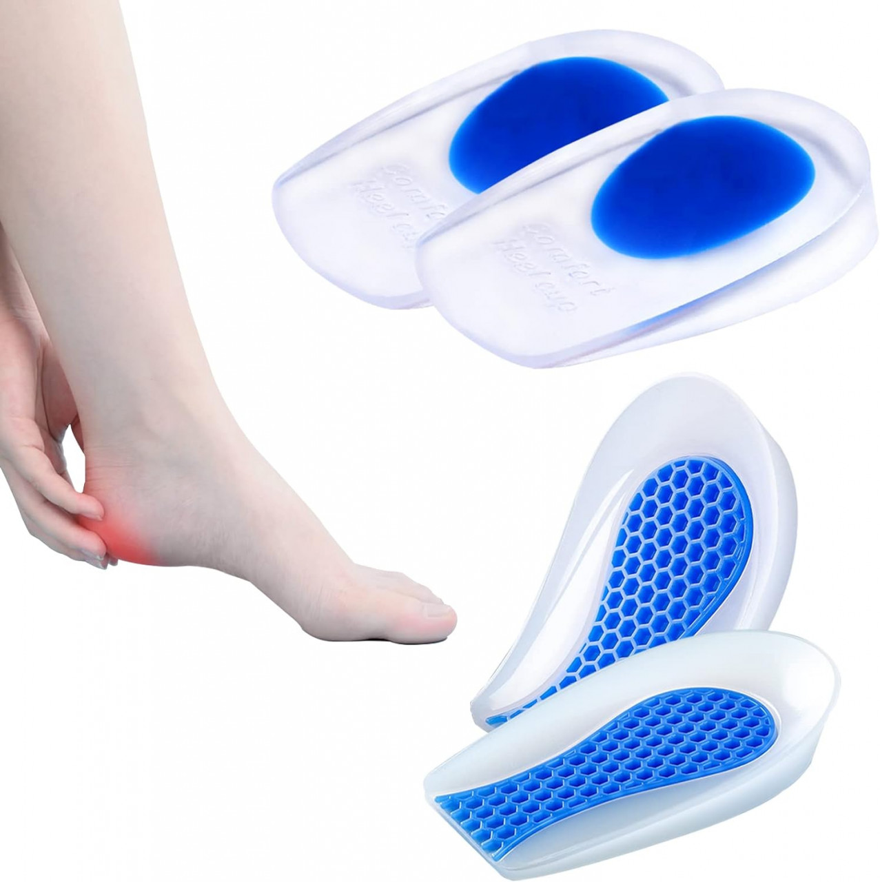 Set 2 perechi de branturi pentru calcai Rainmae, silicon/gel, alb/albastru, marimea 40-45