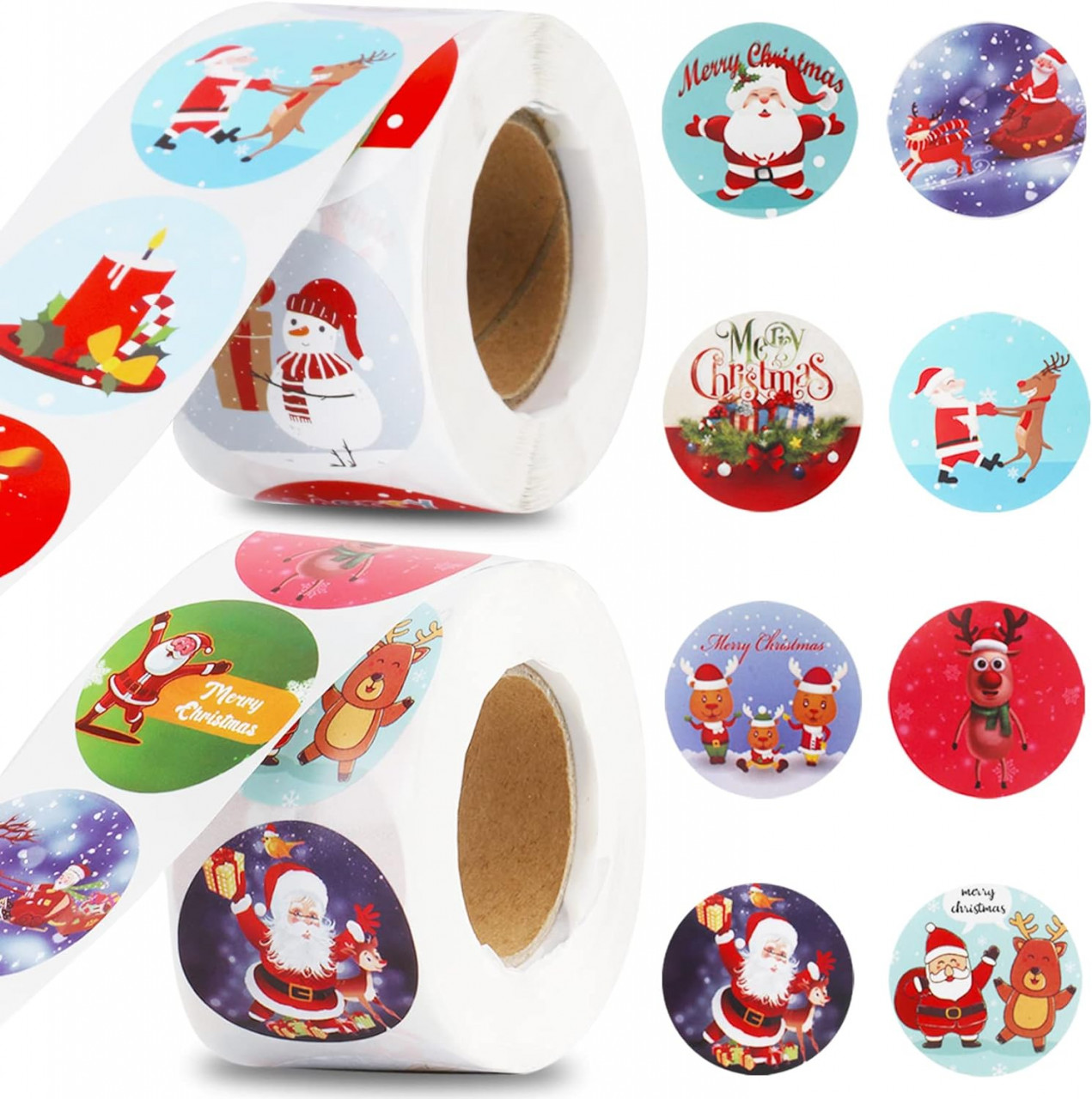 Set 2 role cu 1000 autocolante pentru Craciun Maigacy, PVC, multicolor, 3,8 x 3,8 cm