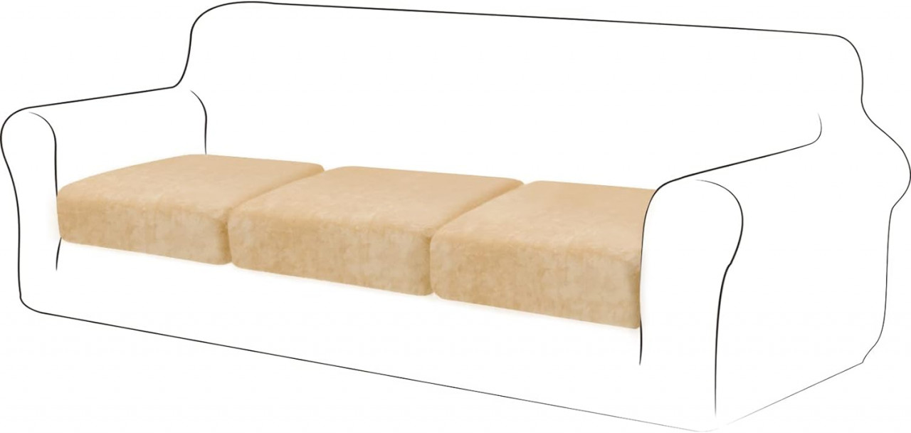 Set 3 huse de protectie pentru sezutul canapelei TIANSHU, catifea, bej, 70 x 64 x 23 cm