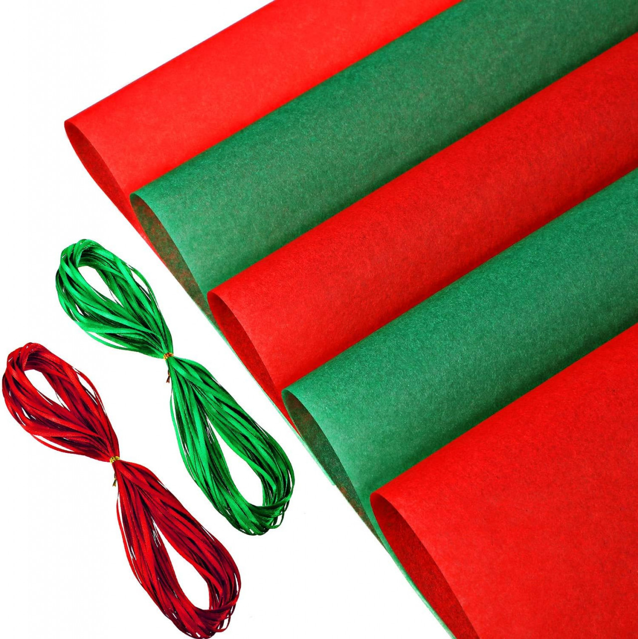 Set 50 hartii si 2 role de panglica pentru impachetat cadouri HESTYA, rosu/verde, 50 x 70 cm