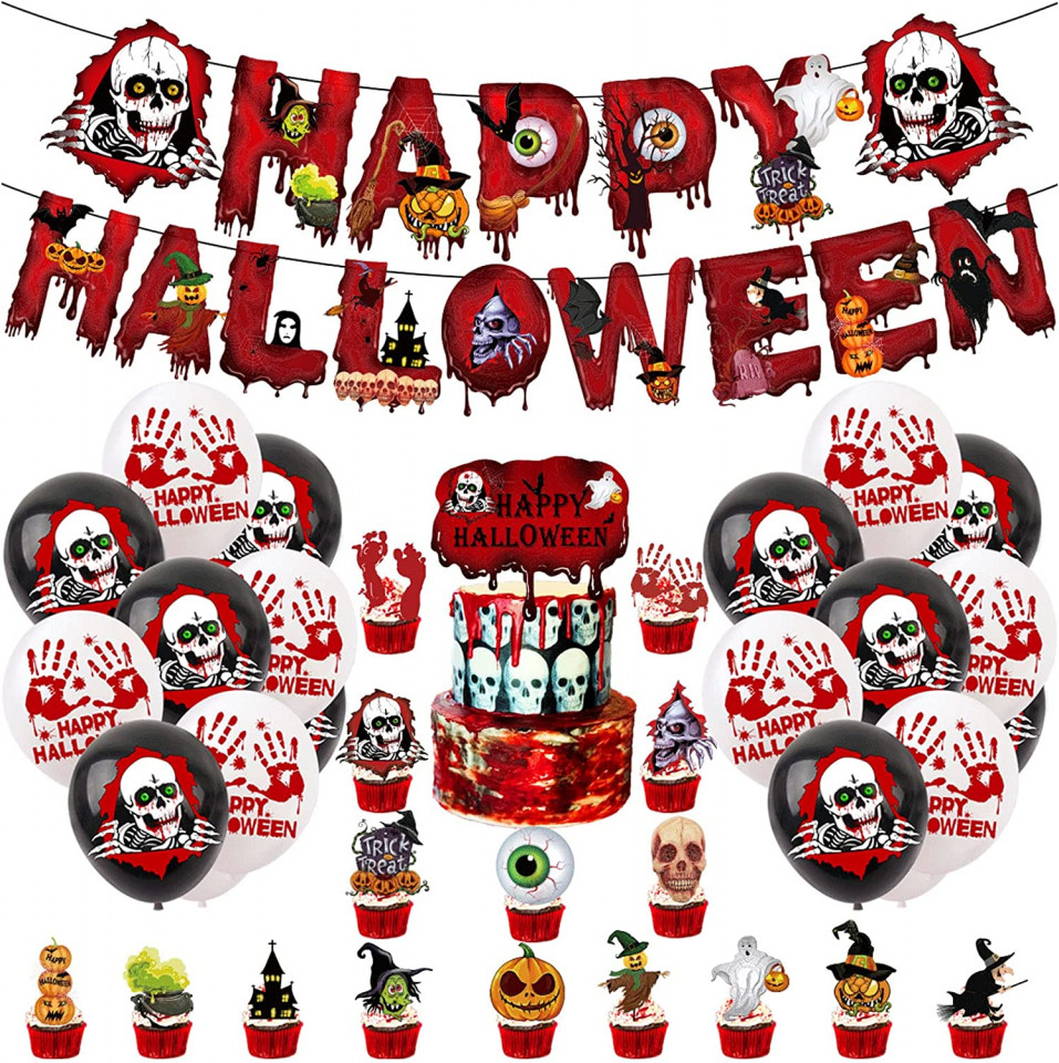 Set 53 decoratiuni de Halloween jioenyue, multicolor, latex/hartie Accesorii Accesorii pentru petreceri