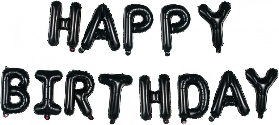 Set baloane Happy Birthday PARTY GO, 13 piese, folie, negru, 40 cm