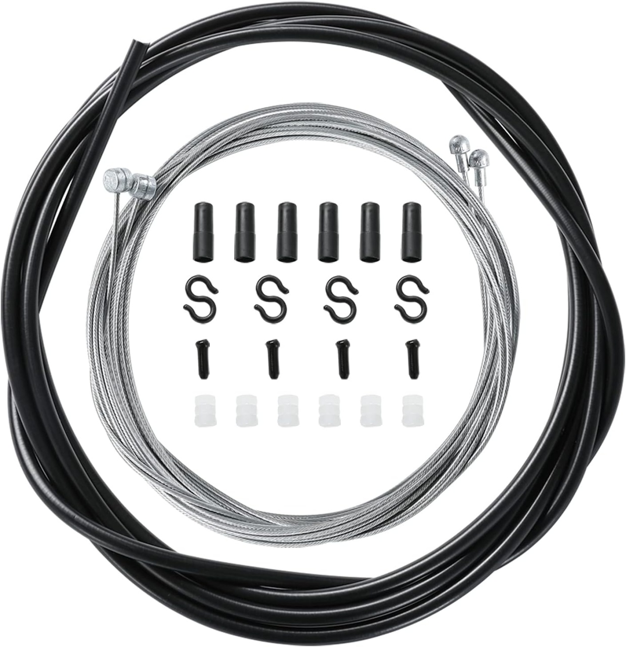 Set cablu de frana cu accesorii pentru bicicleta Bynccea, otel/PVC, argintiu/negru