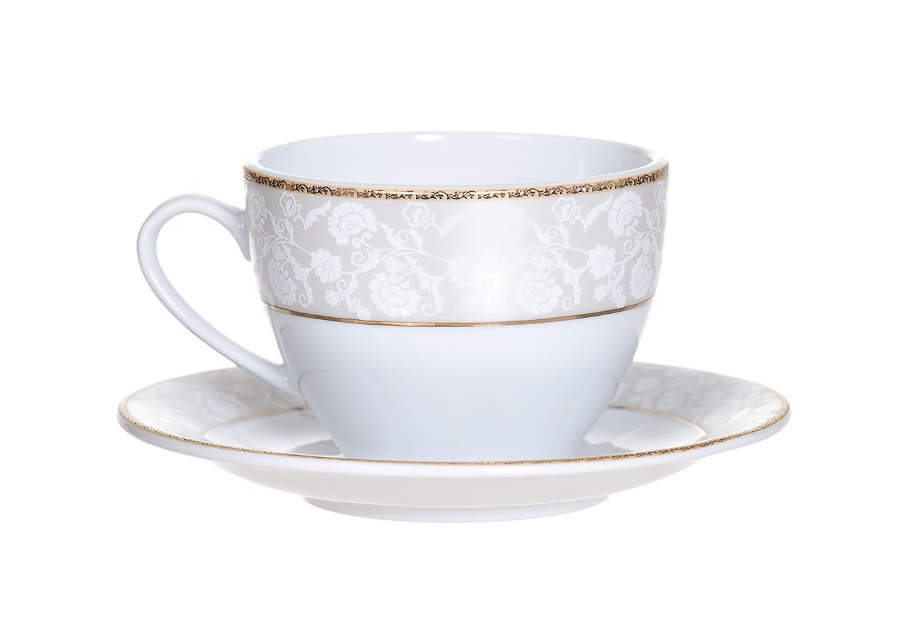 Set cafea 12 piese Dinova Adolf, portelan cu margini lucrate in aur, 190 ml, Resigilat, Grad B