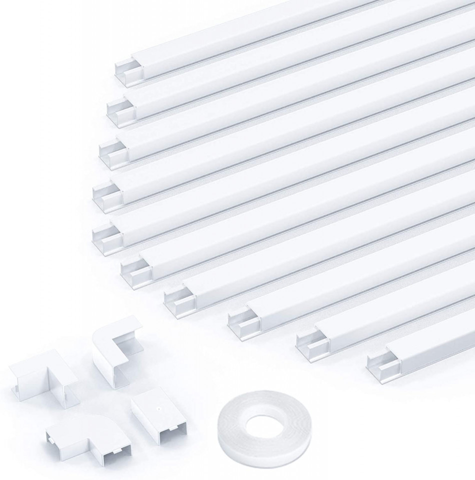 Set de 10 conducte autoadezive pentru mascare cabluri kinkaivy, PVC, alb, 40 x 1 x 1,5 cm 15 imagine 2022