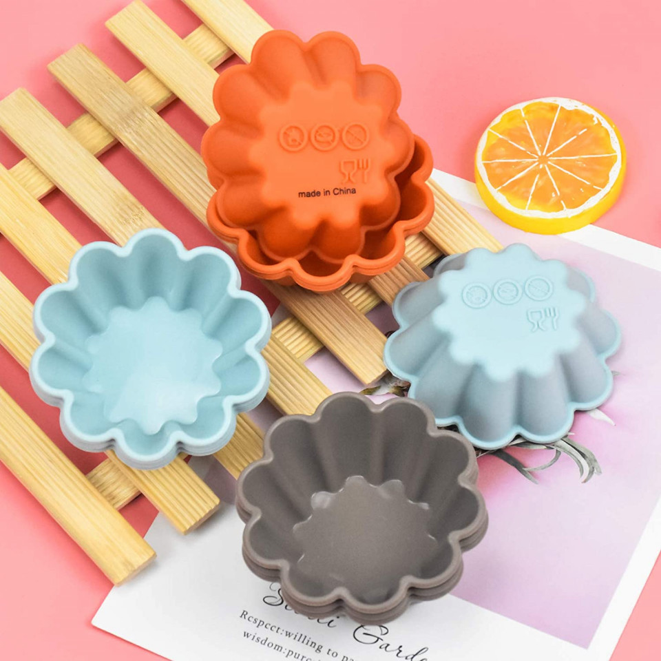 Poze Set de 10 forme pentru briose Wangjiangda, silicon, albastru/portocaliu/gri, 7,7 cm