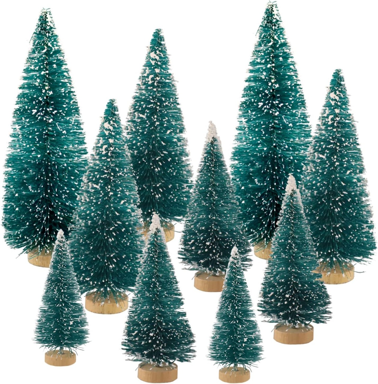 Set de 10 mini brazi de Craciun Yxhzvon, lemn/PVC, verde/natur, 6,5/8,5/12,5/16 cm