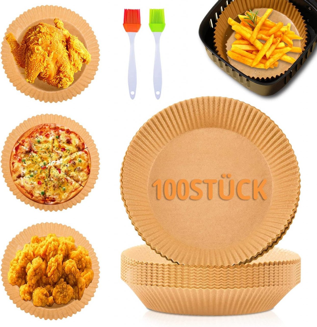 Set de 100 insertii pentru friteuza cu aer FORMIZON, hartie, natur, 16 x 4,5 cm