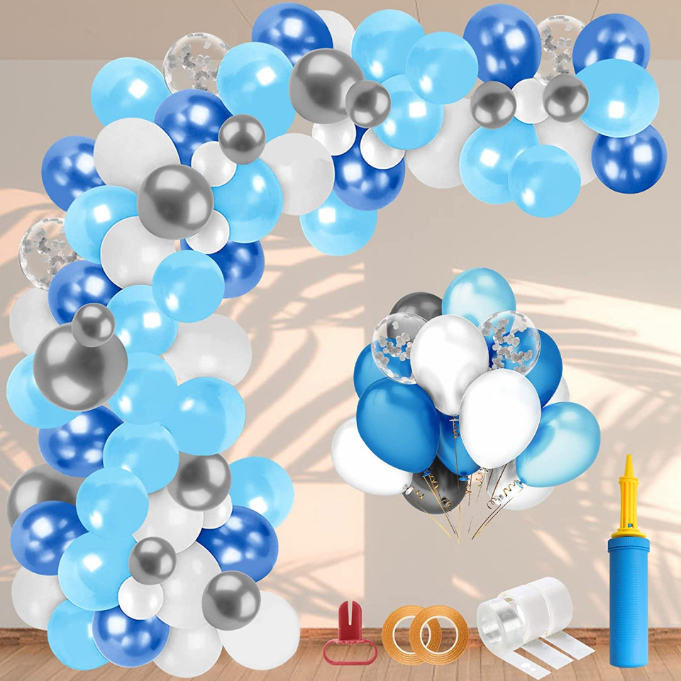 Set de 120 baloane cu pompa de umflat Hyber&Cara, albastru, latex Accesorii pentru petreceri 2023-09-28 3