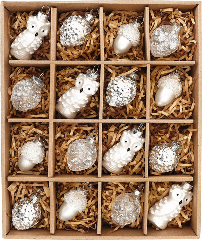 Set de 16 globuri de Craciun Valery Madelyn, sticla, alb/argintiu, 5-7 cm 5/7 pret redus