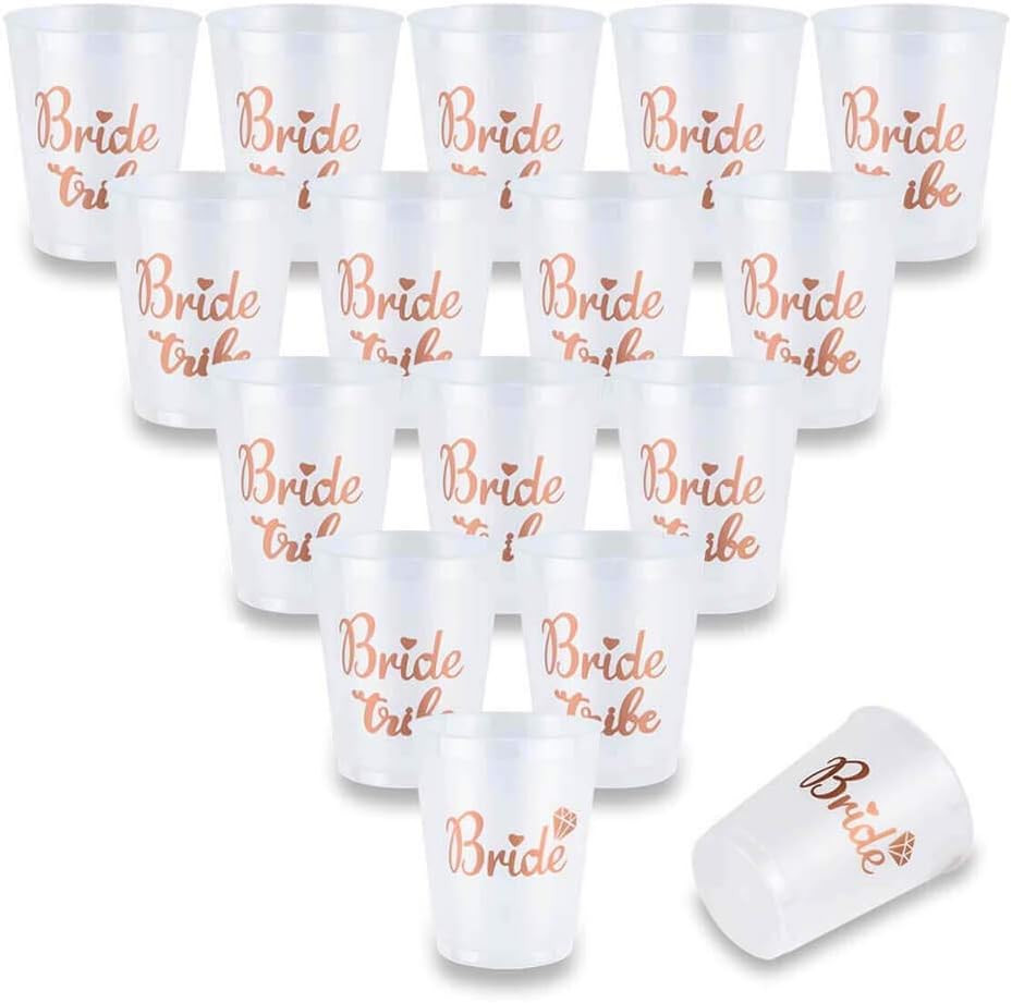 Set de 16 pahare pentru nunta AniSqui, polipropilena, transparent/rose, 10,5 x 6,3 x 9 cm, 455 ml