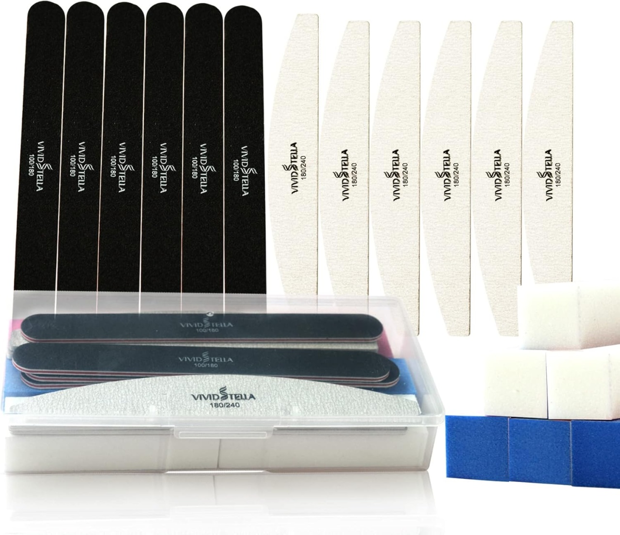 Set de 18 pile pentru unghii Vivid Stella, multicolor, granulatie 100/180/240