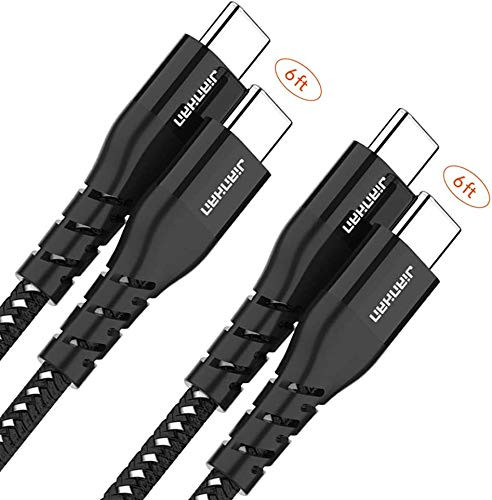 Set de 2 cabluri USB C la USB C JianHan, nailon, negru, 180 cm