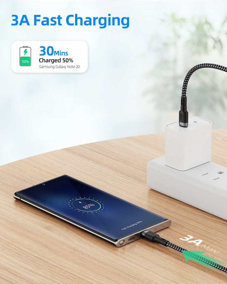 Poze Set de 2 cabluri USB tipe C la USB tipe C SUNGUY, TPE, negru, 50 cm
