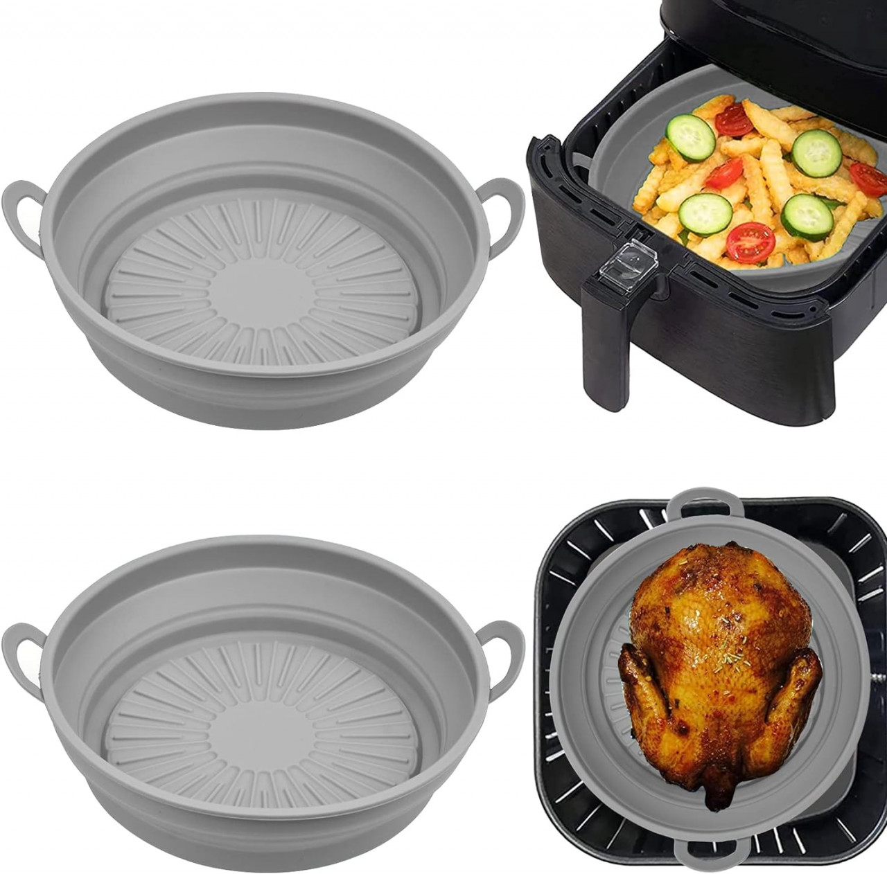 Set de 2 cosuri pentru friteuza cu aer Pipihome, silicon, gri, 19 x 16 x 7 cm