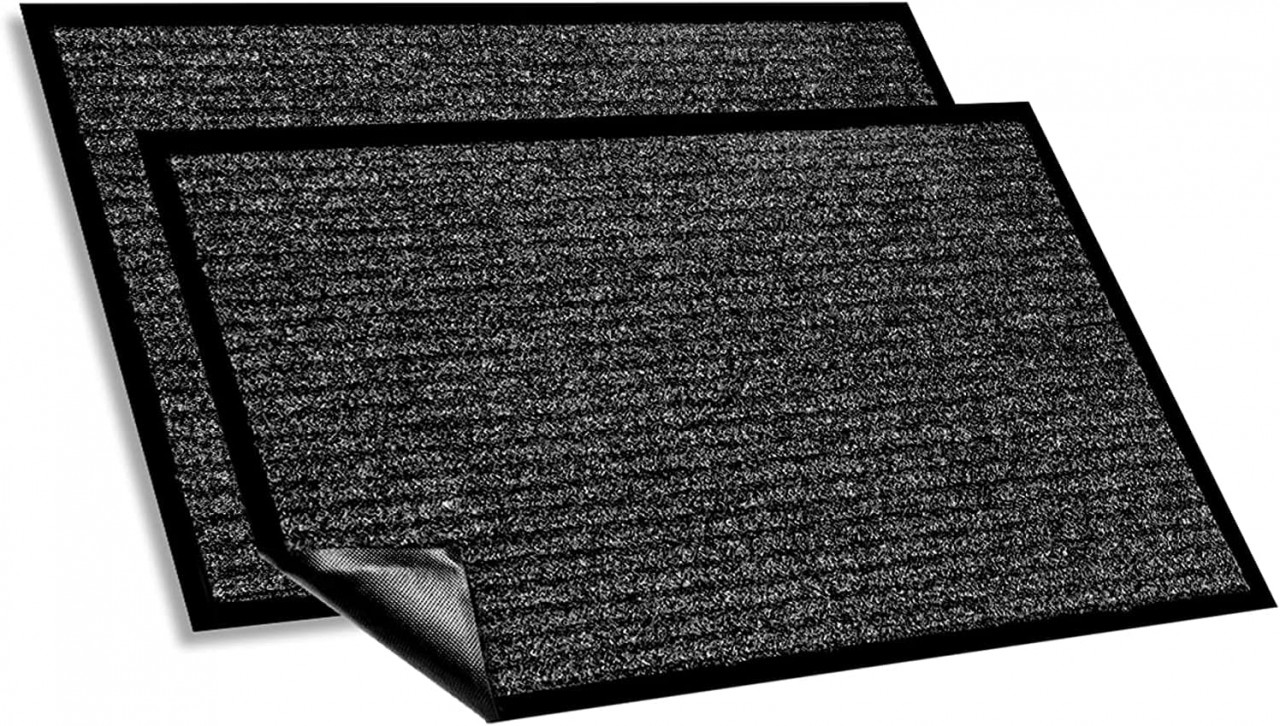 Set de 2 covorase de intrare House Day, poliester/cauciuc, gri, 44 x 75 cm